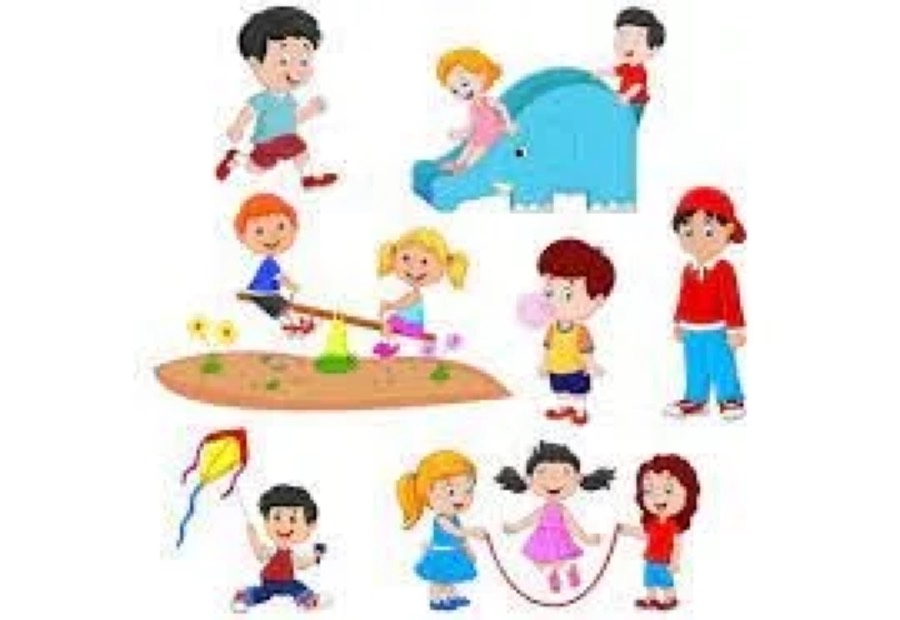 Colourful illustrations of children playing